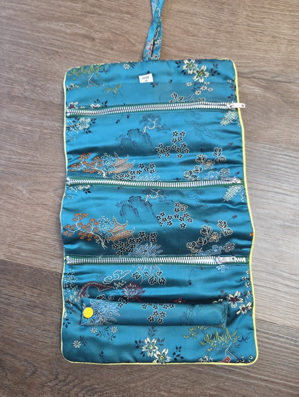 Vintage Asian Themed Travel Jewelry Organizer Roll Foldable Satin Bag Pouch
